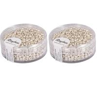 Rayher Perles rocaille, blanc, 1 boite, 17g, ø 2,6mm, rocailles, en verre, mat, métallique, arts créatifs, bijoux, tissage, broderie-14307102 (Lot de 2)