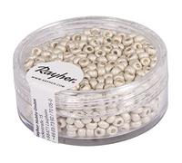 Rayher Perles rocaille, blanc, 1 boite, 17g, ø 2,6mm, rocailles, en verre, mat, métallique, arts créatifs, bijoux, tissage, broderie-14307102
