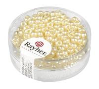 Rayher Perles rocaille, nacre, 1 boite, 7g, ø 2,6mm, rocailles, mat, arts créatifs, bijoux, tissage, broderie-14589104, Ecru