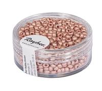 Rayher Perles rocaille, rose pâle, 1 boite, 17g, ø 2,6mm, rocailles, en verre, mat, métallique, arts créatifs, bijoux, tissage, broderie-14307254