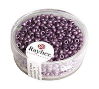 Rayher Perles rocaille, violet, 1 boite, 17g, ø 2,6mm, rocailles, en verre, mat, métallique, arts créatifs, bijoux, tissage, broderie-14307314
