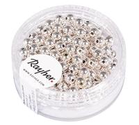 Rayher Perles rondes, argenté, 1 boite, 150 pces, Ø 4mm, brillant, plastique, arts créatifs, décorations, bijoux -1630222