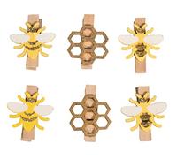 Rayher Pinces à linge «Abeilles», bois, coloré, 6 pces, 2,5x3,5cm, arts créatifs, décorations, apiculteurs (miel), printemps, été, cadeau-46645999