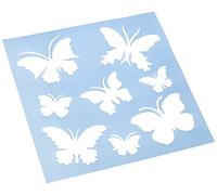 Rayher pochoir papillon en plastique 30 cm x 30 cm pochoir dessin 8 motifs env. 5,5 cm-12 cm pochoir peinture murale souple & indéformable pour décoration murale bleu clair