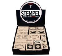 Rayher Présentoir Tampons bois Wellness/Glücksmomente 19 pcs. div. motifs, 29065000