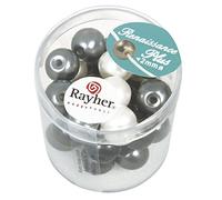 Rayher Renaissance Perles verre ciré ø 10mm 32pc gros trou blanc/gris, 14438000