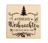 Rayher Tampon bois "Fröhliche Weihnachten" p. déco de noël 7x7cm rouge, 29242000, Naturel