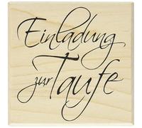 Rayher Tampon en bois "Einladung zur Taufe" 6x6 cm bois & caout. rouge, 28378000