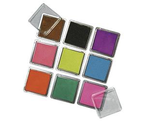 Rayher tampon encreur lot de 9 coloris de 3,5 x 3,5 cm chacun coussins encreurs idéal pour créer de jolis embellissements sur du papier, tissu, bois tampon encreur pour scrapbooking multicolore