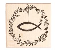 Rayher Tampon, motif COURONNE-POISSON, bois, 1 pce., 6x6cm, arts créatifs, scrapbooking, cadeau, communion, confirmation-29275000
