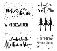 Rayher Tampons en silicone JOYEUX NOEL, 1 planche, 102,5X97mm, 6 motifs, transparent, pour bloc acrylique, Noël, cartes, enveloppes, cadeaux, srapbooking-50221000