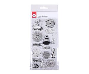 Rayher Tampons en silicone, MANDALAS et SERENITE, assortiment 16 pces., 97X205mm, transparent, pour bloc acrylique, cartes, enveloppes, cadeaux, scrapbooking-50255000