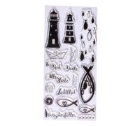 Rayher Tampons en silicone POISSON-PHARE & Co., 1 planche, 97x205mm, 17 motifs, transparent, pour bloc acrylique, scrapbooking, cartes, maritime-50297000