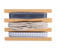 Rayher Trio Cordon 1mm et Ruban pour décoration 1cm 3X 3m Gris argenté, 55965561
