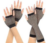 rayinblue Gants Longs Noirs en Résille Sans Doigts pour Femmes avec Strass Gants D'opéra de Mode Brillants pour les Années 80 Costume Party Halloween Cosplay Fournitures
