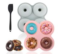 Raykce 2 Pièces Moule Donuts Silicone, Moule en Silicone Anti-Adhésifs 4 Cavités Moule Donuts Cake Factory avec 1 Spatule, pour Beignets Muffin Gâteaux Bagels Biscuits