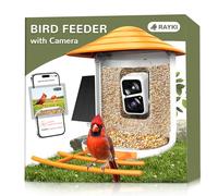 Rayki Mangeoire intelligente pour oiseaux avec caméra-2K Ultra HD Live View, batterie solaire de 5200 mAh, identificateur d'oiseau AI, alertes de mouvement instantanées, vision nocturne et design