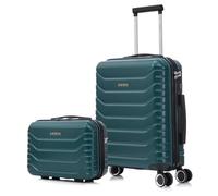 RAYKONG Valise de cabine semi-rigide 55 x 40 x 20 cm en polycarbonate (40 L) petit bagage à main 4 roues pivotantes à 360° Fermeture numérique, Vert militaire, Cabina + Neceser, Valise cabine 55 x 40