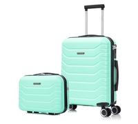 RAYKONG Valise de cabine semi-rigide 55 x 40 x 20 cm en polycarbonate (40 L) petit bagage à main 4 roues pivotantes à 360° Fermeture numérique, Menthe (menta), Cabina + Neceser, Valise cabine 55 x 40