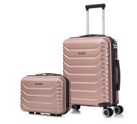 RAYKONG Valise de cabine semi-rigide 55 x 40 x 20 cm en polycarbonate (40 L) petit bagage à main 4 roues pivotantes à 360° Fermeture numérique, Rose doré, Cabina + Neceser, Valise cabine 55 x 40 x 20
