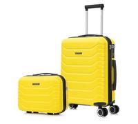 RAYKONG Valise de cabine semi-rigide 55 x 40 x 20 cm en polycarbonate (40 L) petit bagage à main 4 roues pivotantes à 360° Fermeture numérique, citronier, Cabina + Neceser, Valise cabine 55 x 40 x 20