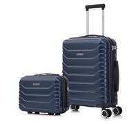 RAYKONG Valise de cabine semi-rigide 55 x 40 x 20 cm en polycarbonate (40 L) petit bagage à main 4 roues pivotantes à 360° Fermeture numérique, Bleu marine, Cabina + Neceser, Valise cabine 55 x 40 x