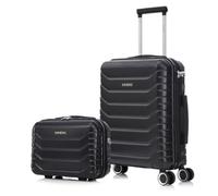 RAYKONG Valise de cabine semi-rigide 55 x 40 x 20 cm en polycarbonate (40 L) petit bagage à main 4 roues pivotantes à 360° Fermeture numérique, Noir , Cabina + Neceser, Valise cabine 55 x 40 x 20 cm +