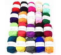 RayLineDo® Lot de 20 pelotes de fil pour tricot et crochet 100 % acrylique Assortiment de couleurs Fil coloré avec 3 crochets 25 g Total de 900 m