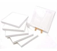 RayLineDo® Lot de 6 mini toiles vierges pour artiste - 15 x 15 cm - Pour peinture à l'eau ou à l'huile - Toile plane - Avec 1 mini chevalet en bois