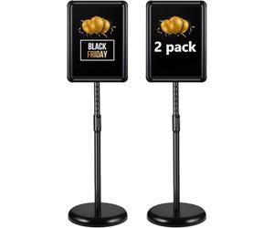 RayLove Lot de 2 Support d'information A4, support d'affichage, support de logo au sol, support de logo réglable, stand de notification de menu, Présentoir Publicitaire Remplaçable (Noir)