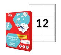 RAYLU PAPER - Étiquettes auto-adhésives blanches à imprimer, autocollants en papier sur feuilles A4 pour imprimante à jet d'encre et laser et photocopieurs, 12 Étiquettes par Feuille (97 x 42,3 mm)