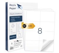 RAYLU PAPER - Étiquettes auto-adhésives blanches à imprimer, autocollants en papier sur feuilles A4 pour imprimante à jet d'encre et laser et photocopieurs, 8 Étiquettes par Feuille (105 x 74 mm)