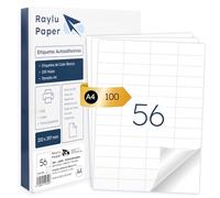 Raylu Paper - Étiquettes Autocollantes Blanches à Imprimer, Étiquettes Auto-Adhésives à Personnaliser, sur Feuilles A4 pour Imprimantes et Photocopieuses, 56 étiquettes par feuille (52,5 x 21,2 mm)