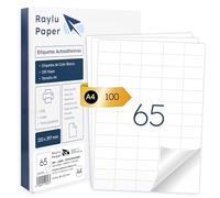 Raylu Paper - Étiquettes Autocollantes Blanches à Imprimer, Étiquettes Auto-Adhésives à Personnaliser, sur Feuilles A4 pour Imprimantes et Photocopieuses, 65 Étiquettes par Feuille (38 x 21,2 mm)