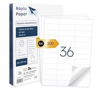 RAYLU PAPER - Étiquettes auto-adhésives blanches à imprimer, autocollants en papier sur feuilles A4 pour imprimante à jet d'encre et laser et photocopieurs, 36 Étiquettes par Feuille (70 x 25 mm)