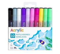RAYLU PAPER Lot de 10 marqueurs acryliques de couleurs douces, marqueurs acryliques multi-surfaces avec pointe ronde de 2 mm, haute pigmentation, encre opaque et séchage rapide (doux, 10 unités)