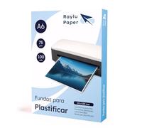 Raylu Paper - Lot de 100 Pochettes de Plastification Transparentes à Finition Brillante, Feuilles pour Plastifieuse Imperméables aux Bords Arrondis (75 Microns, A6)