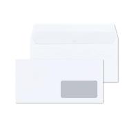 RAYLU PAPER - Lot de 500 enveloppes blanches en papier avec fermeture auto-adhésive pour envoi de documents et lettres, facile à sceller, 90 g/m² d'épaisseur (DL, 500 pièces - Fenêtre Der)