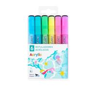 RAYLU PAPER Lot de 6 marqueurs acryliques de couleurs pastel, marqueurs acryliques multi-surfaces avec pointe ronde de 2 mm, haute pigmentation, encre opaque et séchage rapide (pastel)