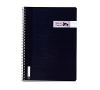 RAYLU PAPER Lot de cahiers A4 avec spirale et couverture en polypropylène résistant, 80 feuilles 90 g, carnet de couleurs vives pour notes, étude, bureau et université (noir, règle 3,5 mm)
