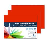 Raylu Paper - Papier Cartonné A3 Coloré, 50 Feuilles Cartonnées, Papier Epais de Couleur, pour l’Ecole, le Bureau, le Scrapbooking, les Activités Manuelles, 297 x 420 mm 180g/m² (Rouge)