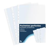 Raylu Paper - Pochettes Plastiques Perforées pour Classeur, 100 Pochettes Transparentes Perforées pour ranger les Documents, Large Ouverture, Résistantes (Transparent, A4-60 Microns)