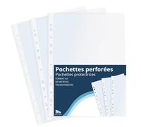 Raylu Paper - Pochettes Plastiques Perforées pour Classeur, 100 Pochettes Transparentes Perforées pour ranger les Documents, Large Ouverture, Résistantes (Peau d'orange, A4-60 microns)