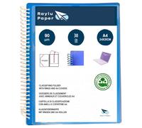 Raylu Paper - Porte Vues A4 avec Pochettes Plastiques Transparentes et Couverture Personnalisable et Fermeture Élastique, Porte Documents Souple (30 Pochettes, Bleu)