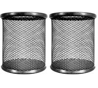 RAYLU PAPER - Pot à Crayon en Maille Métallique Ronde, Porte Crayon en Grille, Organisateur de Bureau, Surface Antidérapante, Porte Stylo Accessoire Bureau Diamètre 90 mm (Graphite) (Lot de 2)