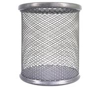 RAYLU PAPER - Pot à Crayon en Maille Métallique Ronde, Porte Crayon en Grille, Organisateur de Bureau, Surface Antidérapante, Porte Stylo Accessoire Bureau Diamètre 90 mm (Argent)