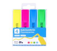 Raylu Paper - Surligneurs Fluo avec Pointe Biseautée, Pack de 4 Surligneurs Fluo 2-5 mm, Idéal pour Étude, Bureau et Organisation (Fluo, 4 pcs)