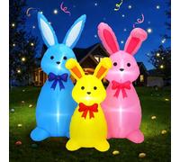 Raymall Famille de lapins gonflables de Pâques de 1,5 m - Décorations d'extérieur - Bleu, jaune, rose - Trois lapins gonflables intégrés - 5 LED - Lapin gonflable de Pâques pour fête, cour, pelouse