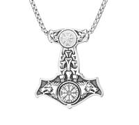 Raymard Collier marteau de Thor Mjolnir pour homme, double tête de loup, pendentif talismen galdrastafir pour homme, chaîne rolo de 61 cm, bijou viking nordique pour homme, Acier inoxydable, Pas de