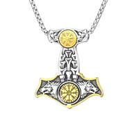 Raymard Collier marteau de Thor Mjolnir pour homme, double tête de loup, pendentif talismen galdrastafir pour homme, chaîne rolo de 61 cm, bijou viking nordique pour homme, Acier inoxydable, Pas de